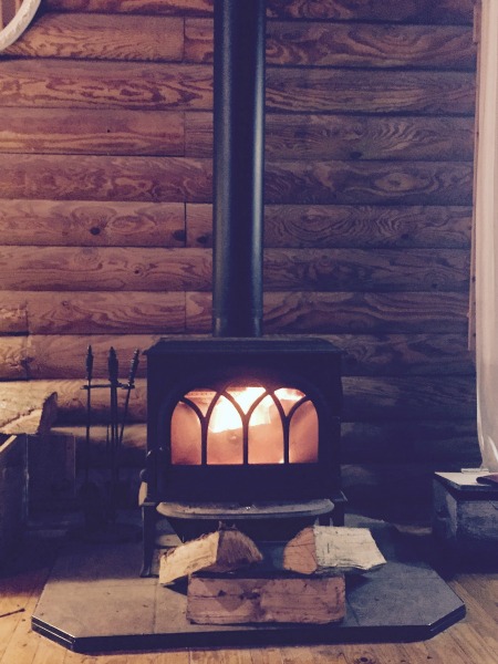 Minimalist log cabin living room